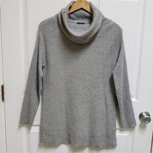 Talbots Sweater Womens M Gray Lambswool Blend Knit Cowl Pullover Tunic Lagenlook